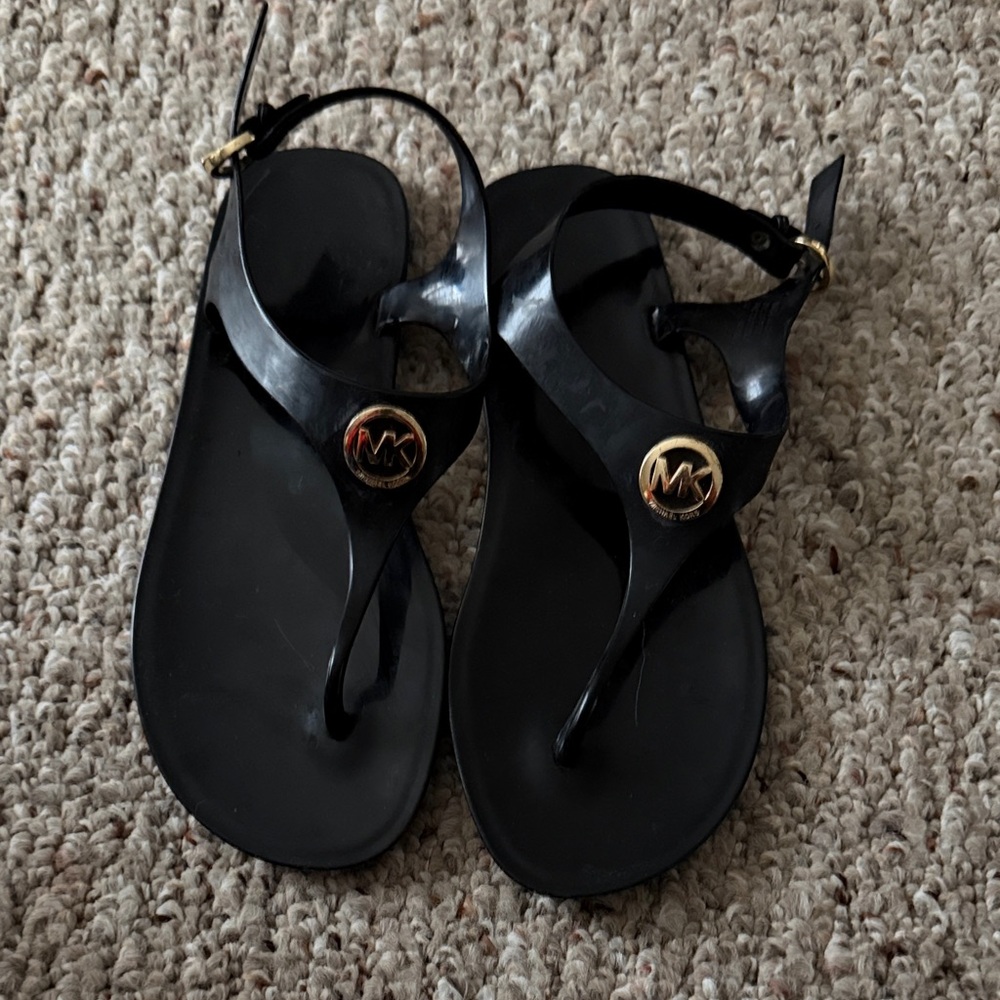 MICHAEL Michael Kors Black Sandals with Gold Accents